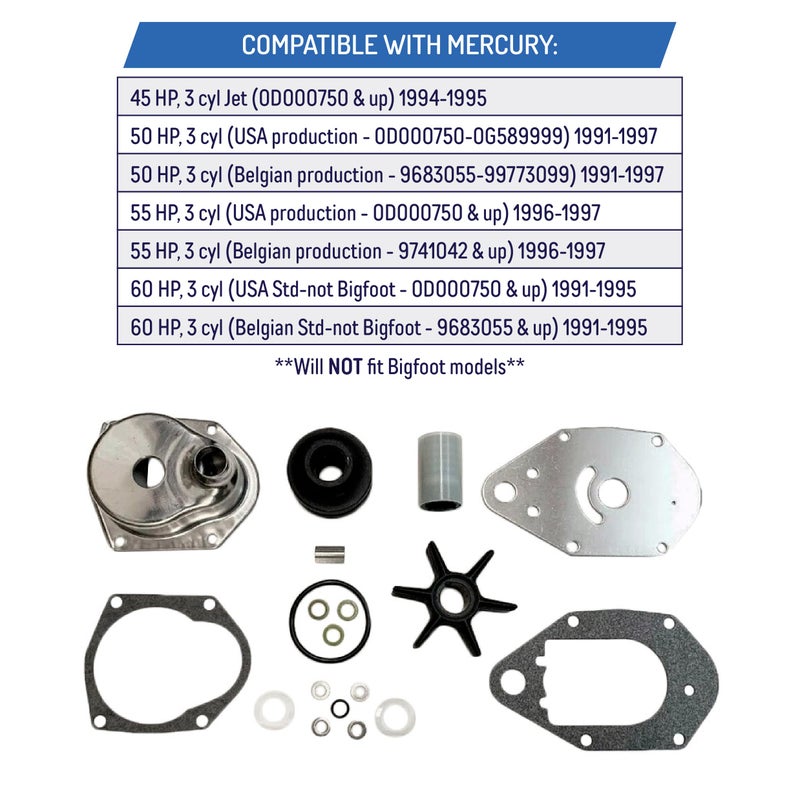 AA Water Pump Impeller Kit For Mercury 40 50 55 60 HP 46-812966A11 - Image 2